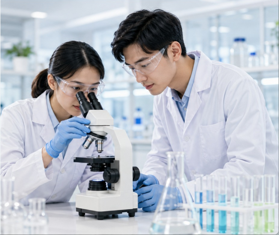 Helixia researchers testing formulations under laboratory conditions
